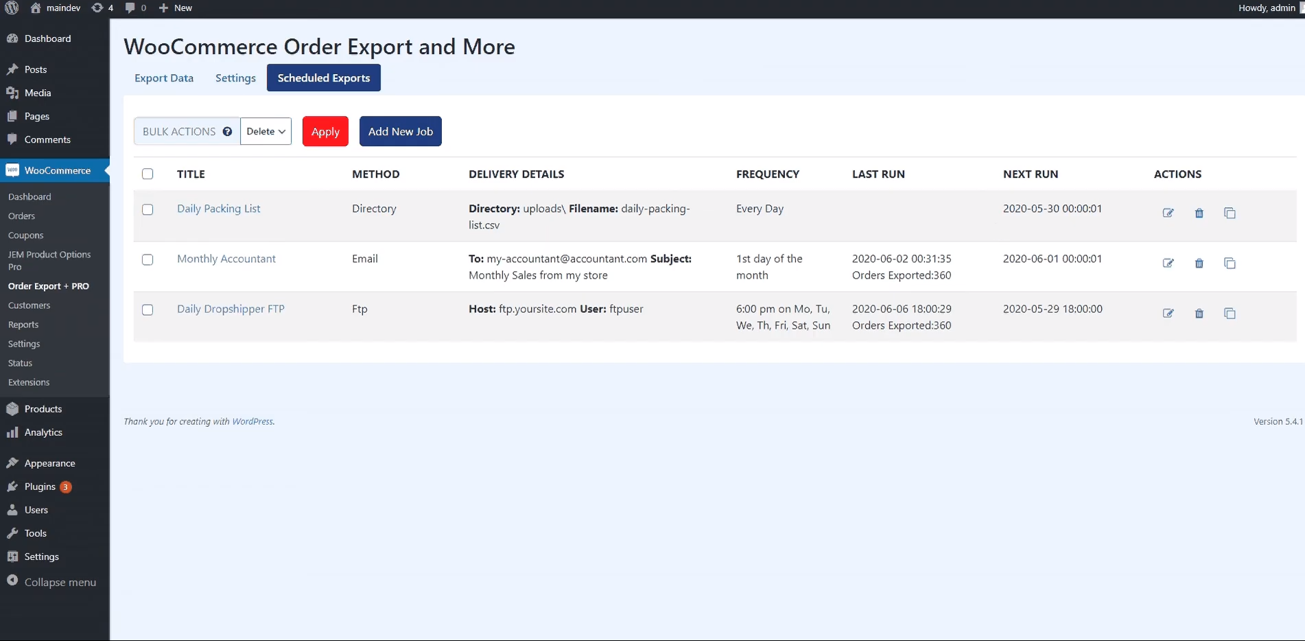 WooCommerce Order Export scheduled exports